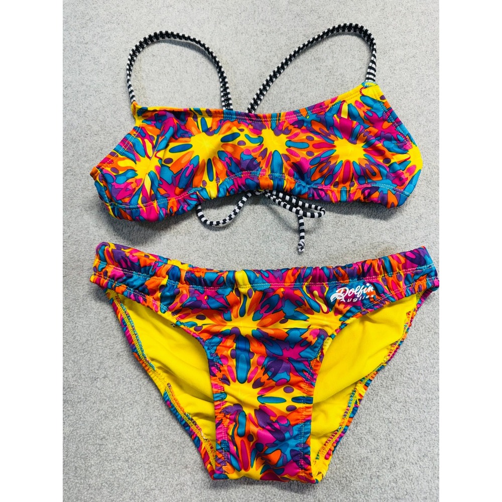 Dolfin Uglies‎ Bikini Set Womens S Multicolor Psychedelic Athletic Swimwear Neon